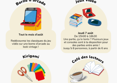 ATELIERS A LA MEDIATHEQUE DE TRELON DU MOIS D’AOUT