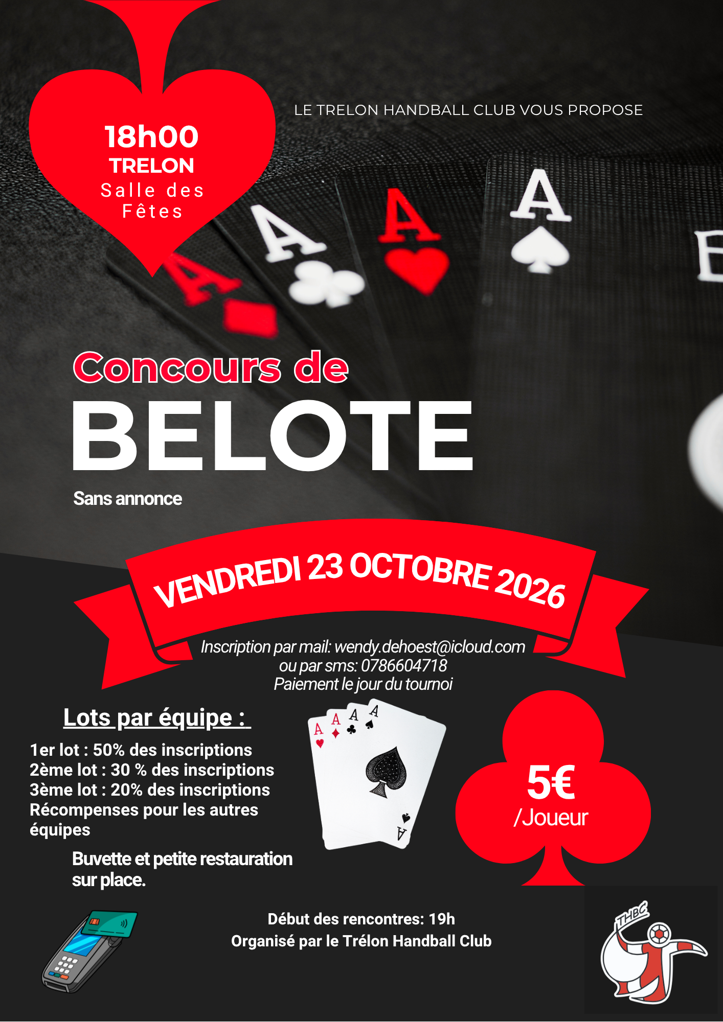 Affiche Évènement Concours de Belote Moderne Illustré Noir Rouge (1)